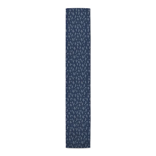 90" Navy Blue Botanical Pattern Cotton Twill Table Runner
